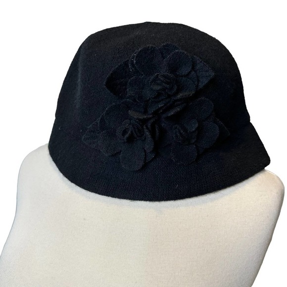 Badgley Mischka Womens Hat Gatsby 1920s Winter Wool Beret Cloche Hat Black - Picture 2 of 6